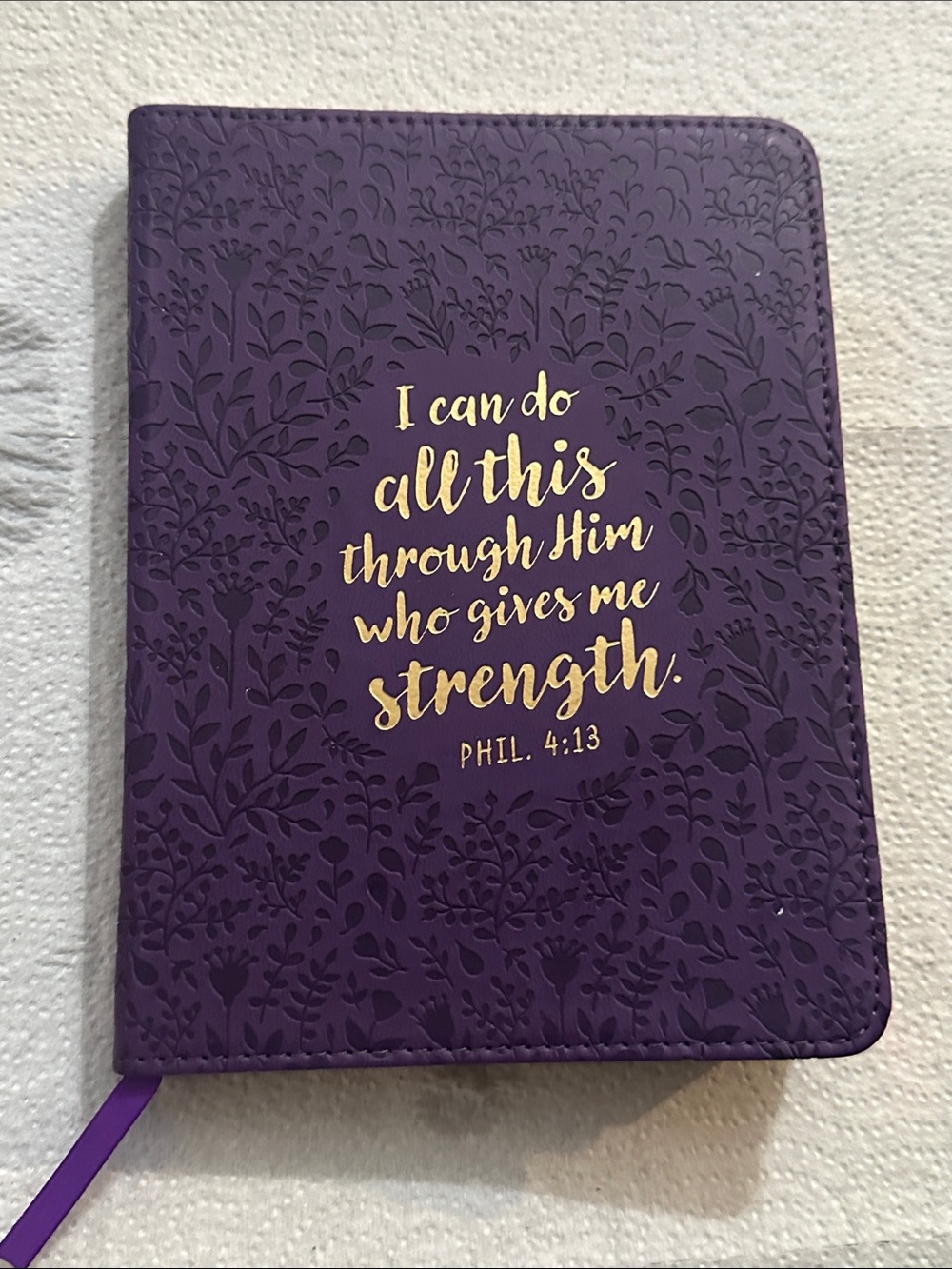 Purple Inspirational Journaling Notebook with Gold bible verse